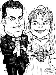 B/w full body couple caricature